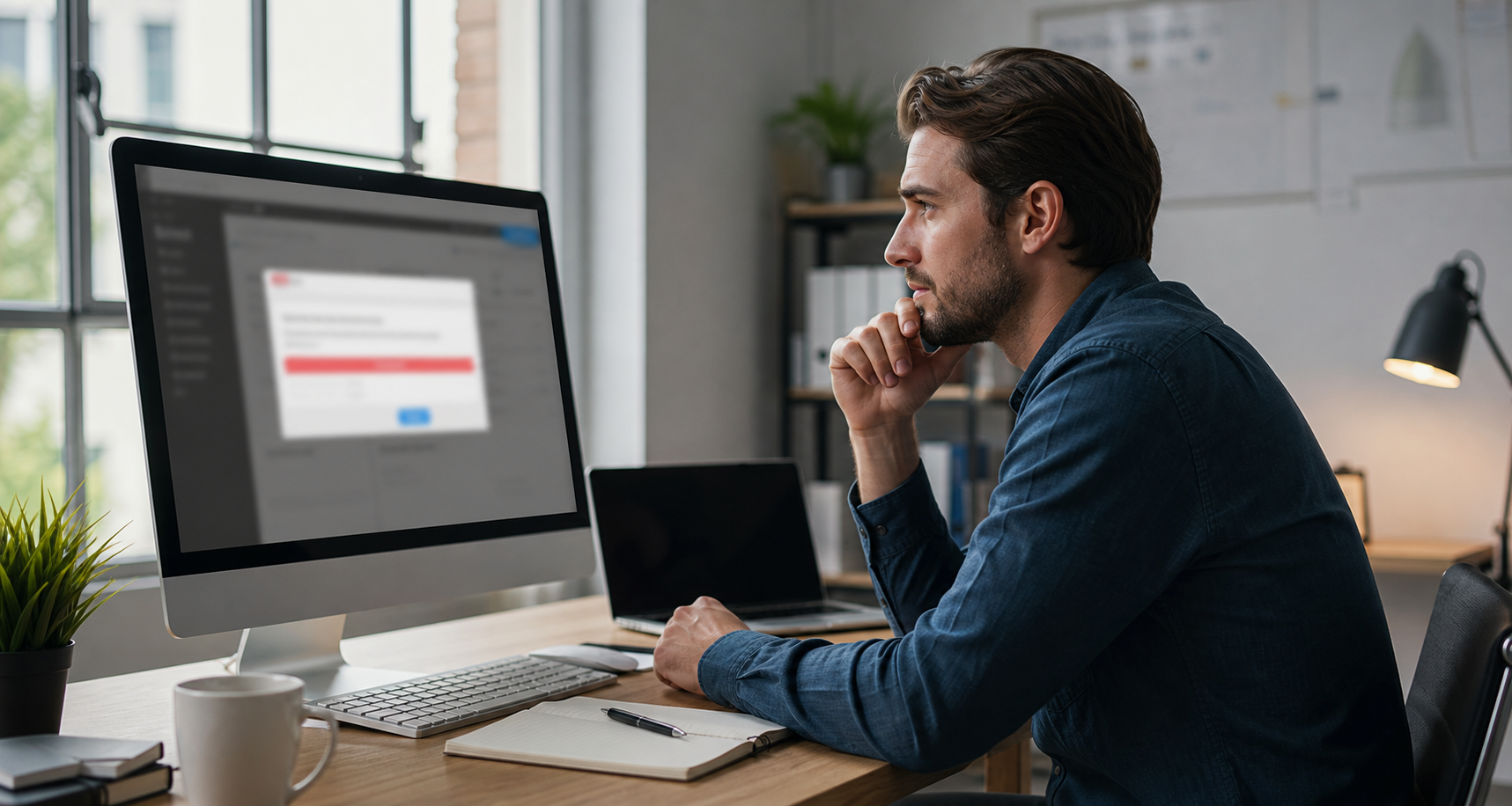 Website-Betreiber sieht die Meldung WordPress kritischer Fehler auf einem Monitor