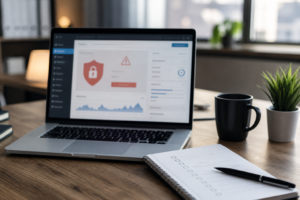 WordPress gehackt trotz aktueller Plugins: Sicherheitsprüfung am Laptop