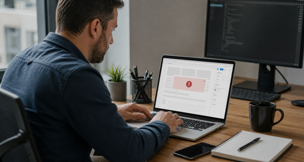 Aktualisierung fehlgeschlagen WordPress im Block-Editor auf einem Laptop prüfen