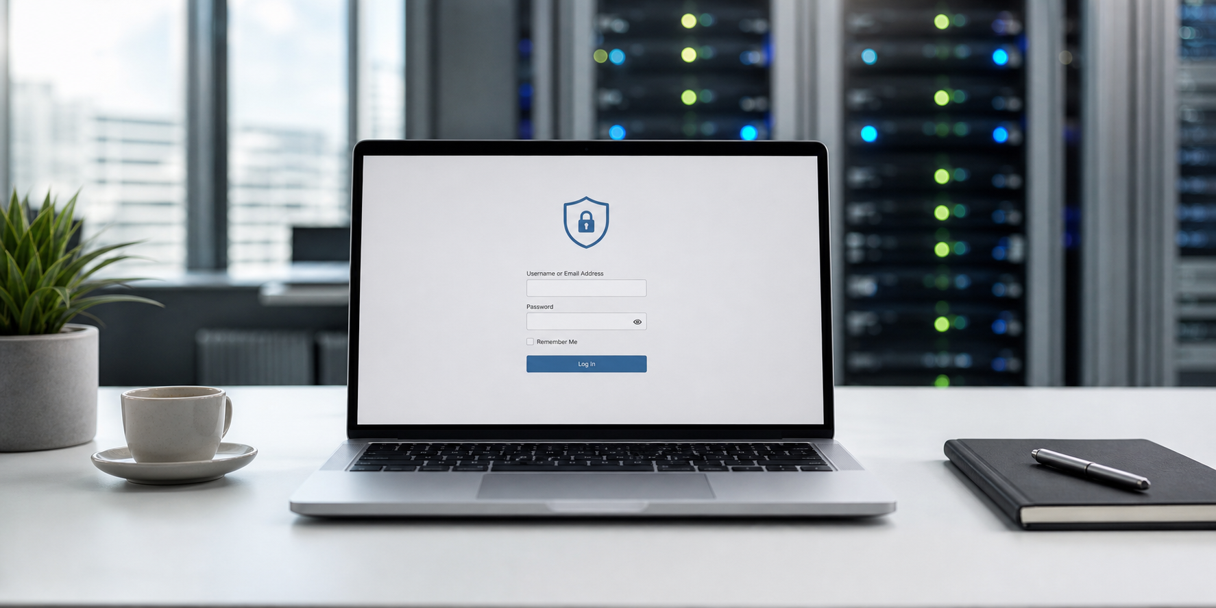 WordPress Login-Versuche begrenzen: sicherer Login auf einem Laptop mit Schutzsymbol