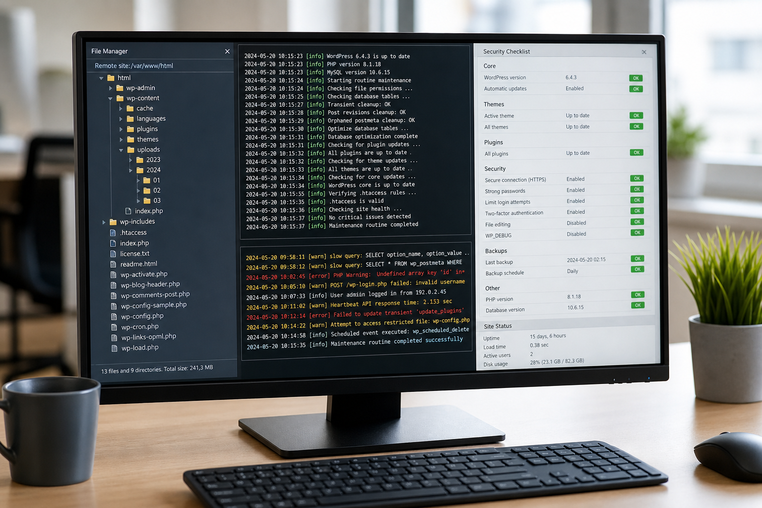 Prüfung von Upload-Rechten, REST-API und Serverlogs bei WordPress-Problemen