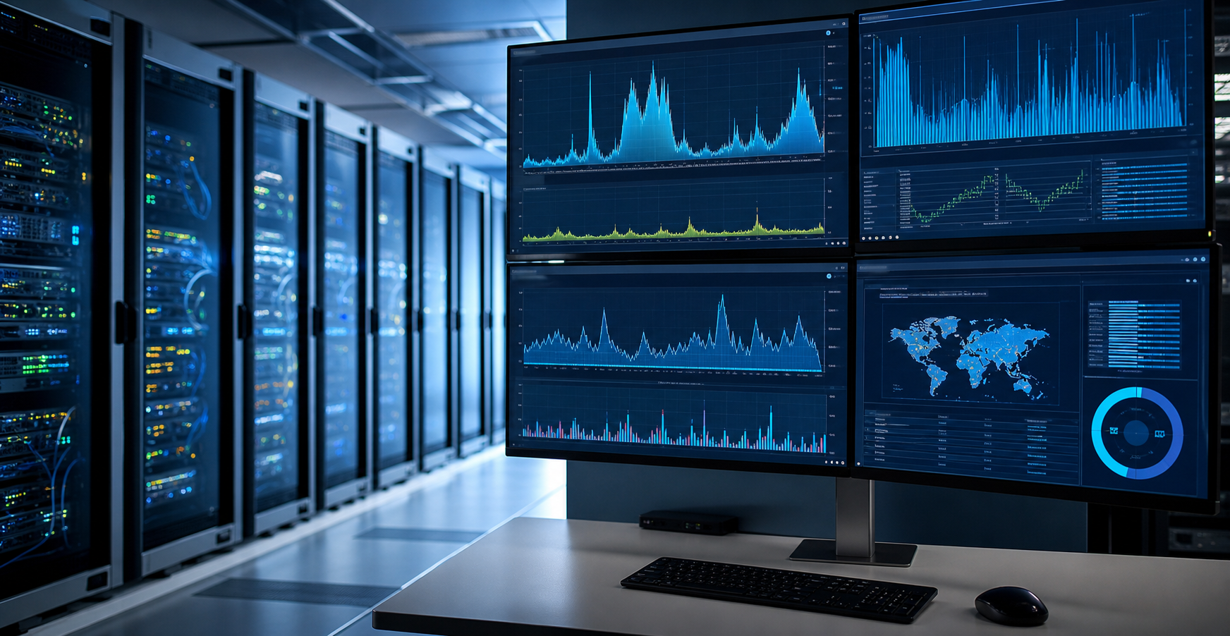 Monitoring-Dashboard für WordPress DDoS Schutz mit Traffic-Spitzen und Serverstatus