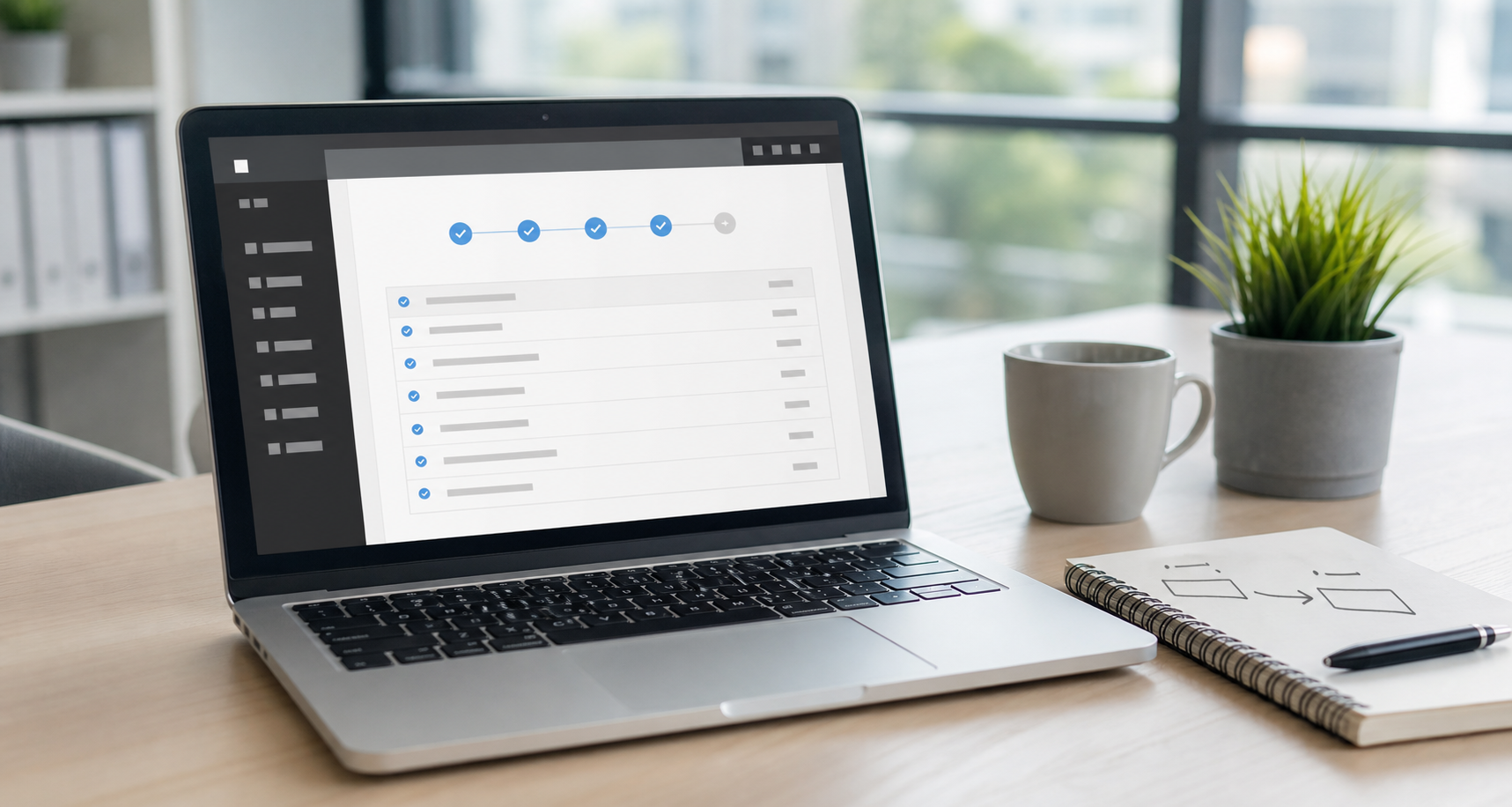 WordPress Domain umziehen: Administrator prüft eine Umzugs-Checkliste am Laptop