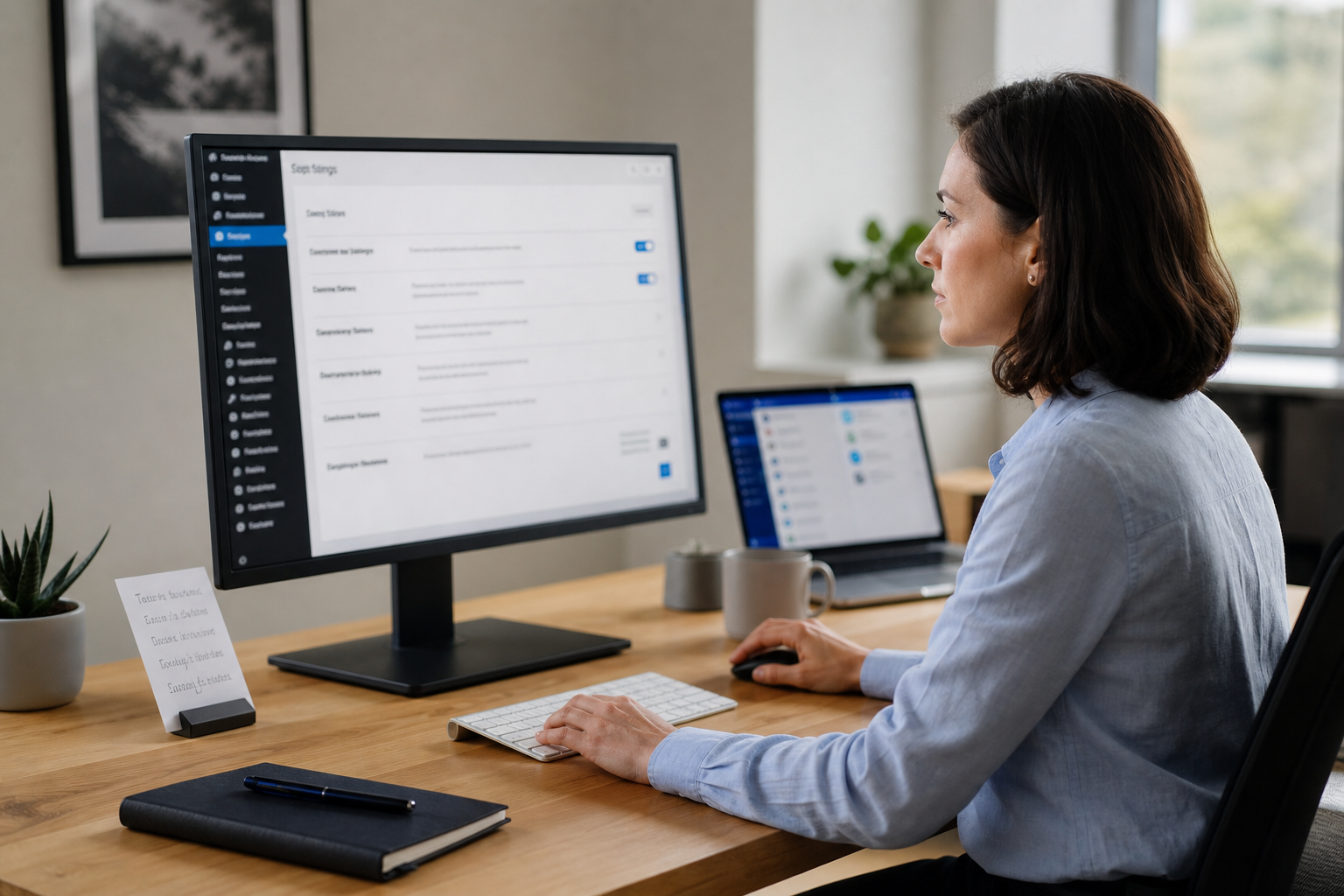 Administratorin richtet 2FA und Backup-Codes für eine WordPress-Website ein